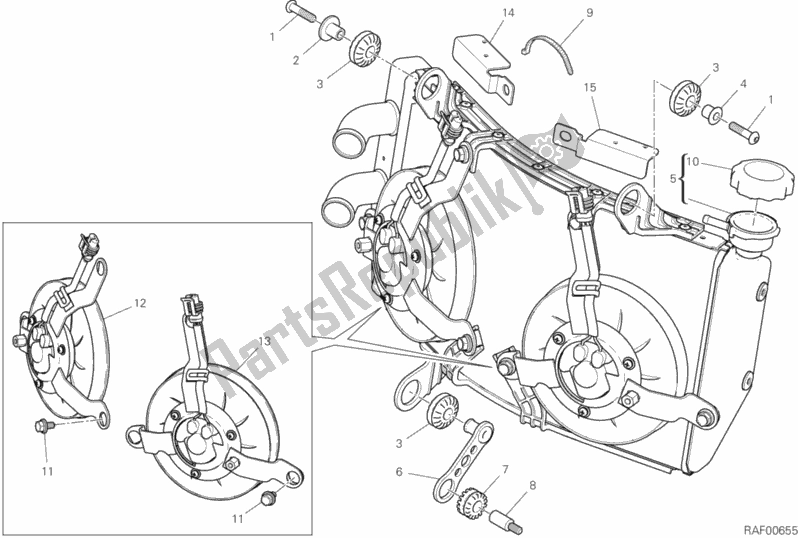 Alle onderdelen voor de Waterkoeler van de Ducati Hypermotard 950 USA 2019